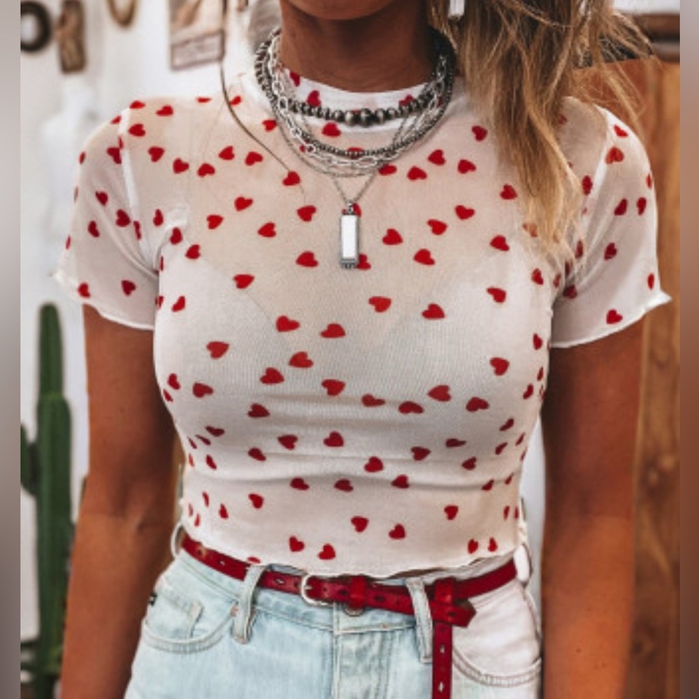 Heart Print Sheer Top